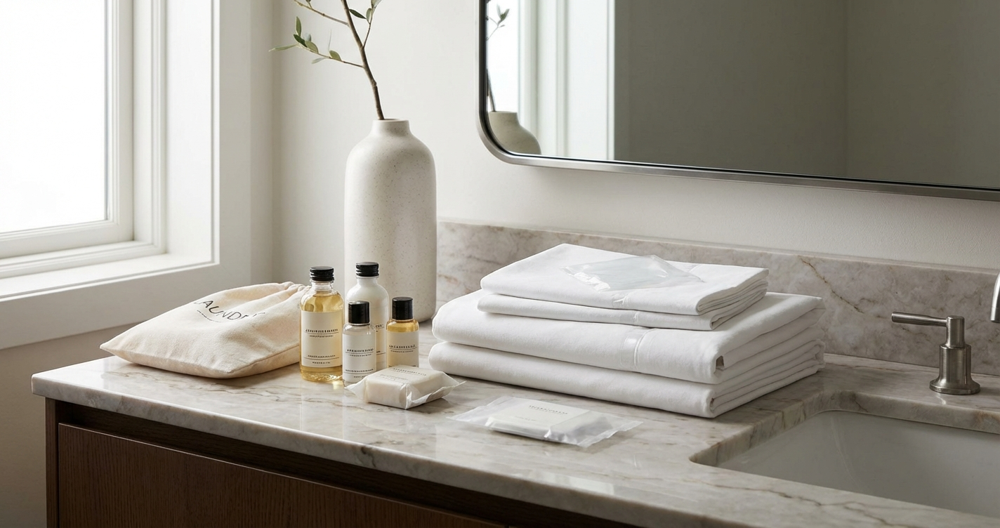 Capa do artigo: Embalagens para Hotelaria: Amenities, Lavanderia e Proteção de Enxoval sem Complicar a Operação